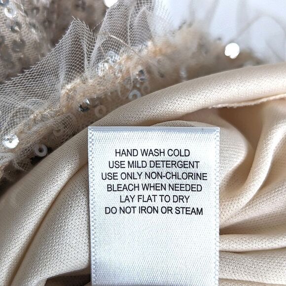 M by MNK Blush Sequined Cap Sleeve Babydoll Cocktail Mini Dress size L - Picture 15 of 16